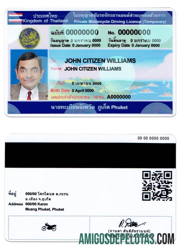 Carta de condução da Tailândia modelo